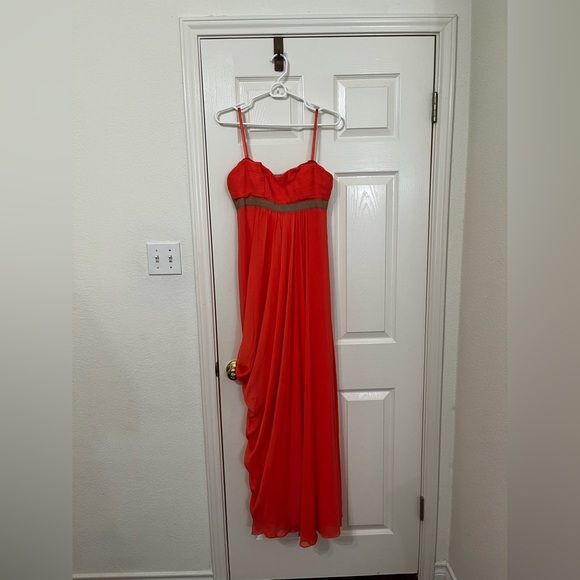 BCBG Maxazaria Strapless Coral Pink Long Formal Maxi Dress Gown Size 6 - Picture 9 of 16